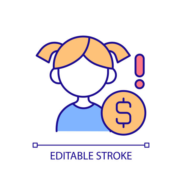 Child raising RGB color icon Child raising RGB color icon. Financial literacy. Teaching kids about money. No money. Child labour. Poverty family. Isolated vector illustration. Simple filled line drawing. Editable stroke financial literacy logo stock illustrations