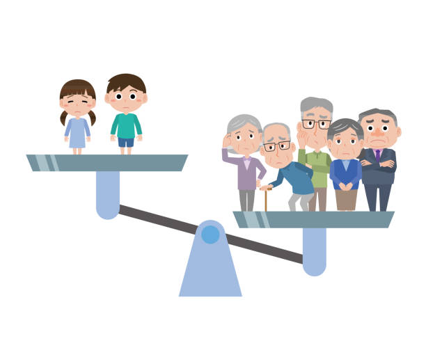 elderly and children elderly and children aging population stock illustrations