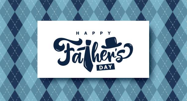 Happy Father's Day Happy Father's Day typography design, hand drawn lettering with necktie and hat. fathers day stock illustrations