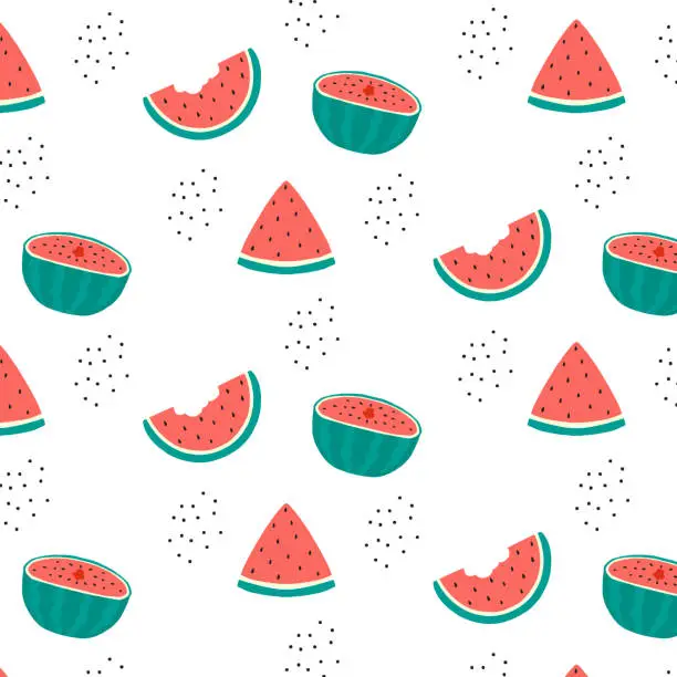 Vector illustration of Vector seamless pattern with juicy slices of watermelon. Summer pattern with watermelon.