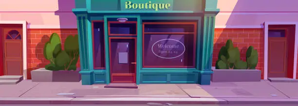 Vector illustration of Vintage boutique front window building facade