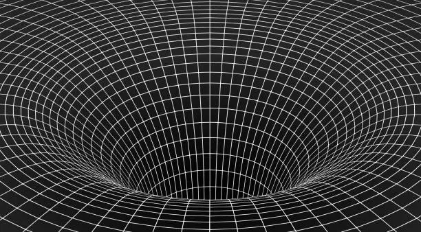 Vector illustration of White wireframe wormhole tunnel, black background