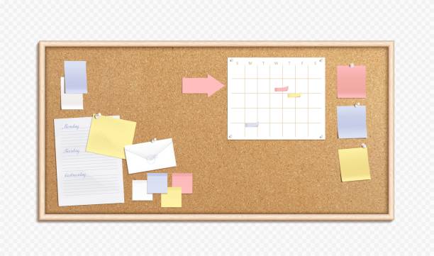 stockillustraties, clipart, cartoons en iconen met realistic cork board with memo papers - prikbord