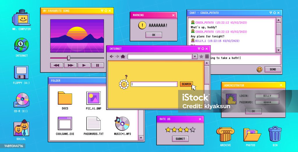 Retro Computer Files Retro Software Windows On Computer Desktop Stock Illustration ...