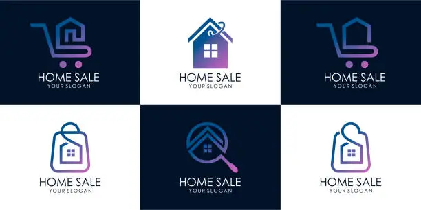 Vector illustration of set of Shop house, house search, hot sale, discount house, home sale . symbol design template. Premium Vector part 3