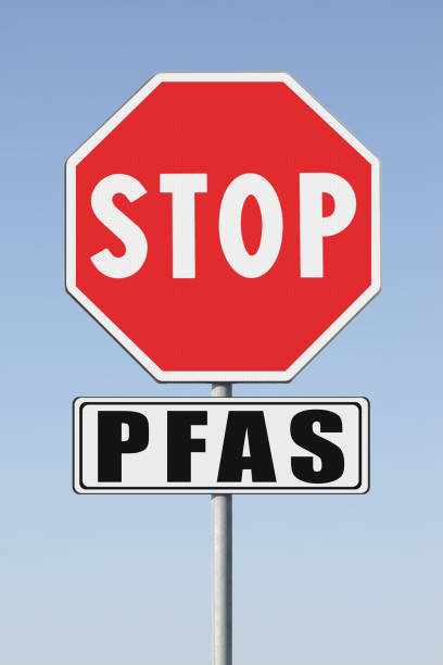 istock Stop dangerous PFAS per-and polyfluoroalkyl substances used in products and materials due to their enhanced water-resistant properties - Concept with stop road sign 1489347637