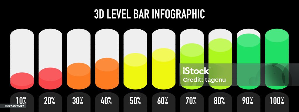 Level Bar Interface Infographic Design Template With 3d Level Bar Chart Parts Steps Or ...