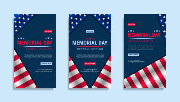 illustrations, cliparts, dessins animés et icônes de conception de modèles d’histoires de médias sociaux du memorial day - us memorial day veteran politics ribbon