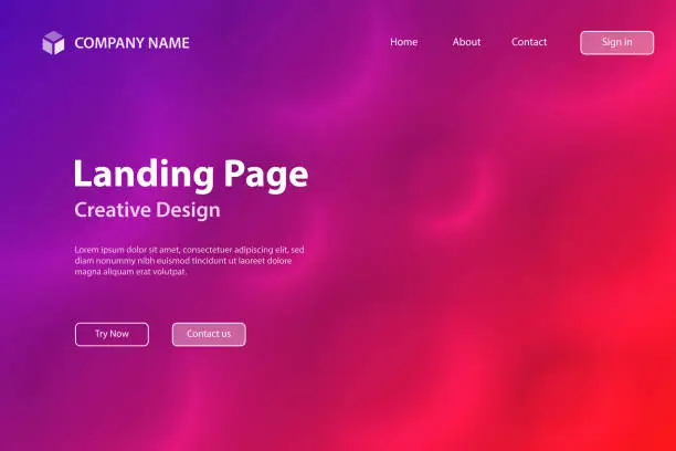 Vector illustration of Landing page Template - Abstract background with circles and Purple gradient