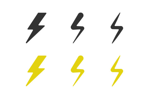 illustrations, cliparts, dessins animés et icônes de conception vectorielle du jeu d’icônes thunderbolt sur fond blanc. - éclair