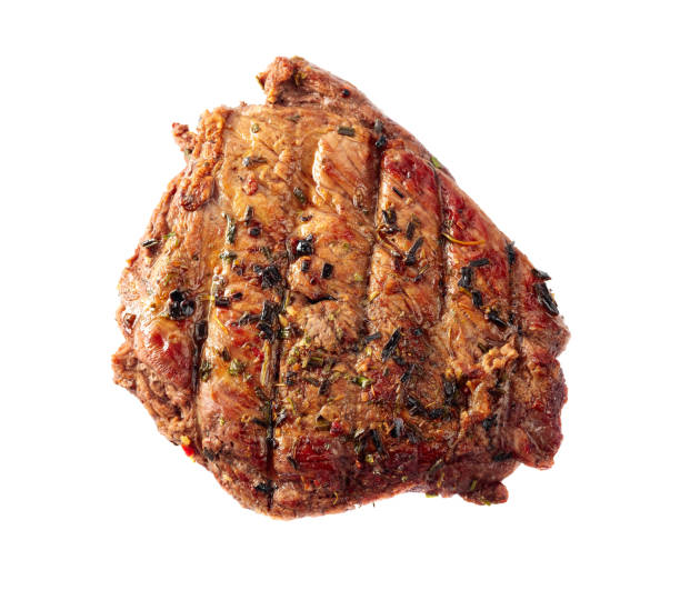 istock Grilled beef steak isolated on a white background. 1489358694