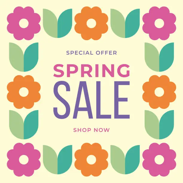 Vector illustration of Spring sale background with flowers frame.
