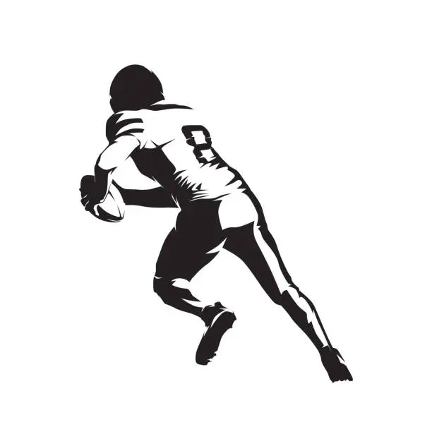 Vector illustration of Football player running with ball, isolated vector silhouette, ink drawing