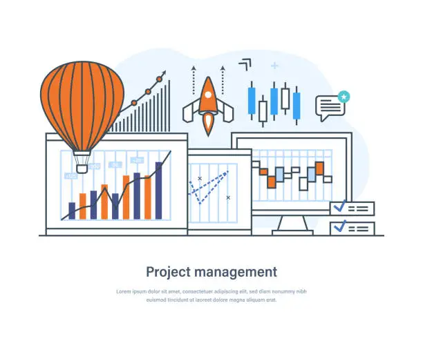 Vector illustration of Project management process to achieve all project goals