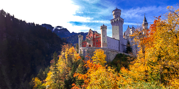 Neuschwanstein Castle, 19th Century Neo-Romanesque Neo-Gothic Style Palace, Schwangau, Füssen, Ostallgäu, Bavaria, Germany, Europe