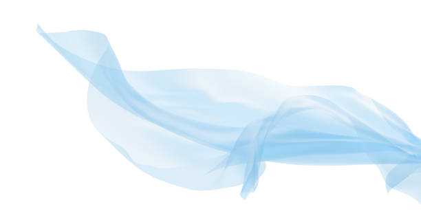 istock Transparent blue fabric flying in the wind isolated on white background 3D render 1489372565