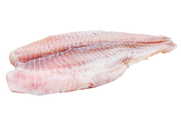 istock Frozen pangasius fish fillet.   Isolated on white background. 1489376063