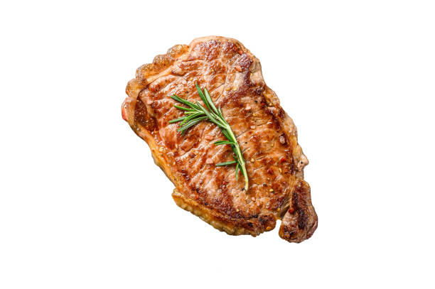 istock BBQ Strip New York steak or striploin.  Isolated on white background. 1489378868