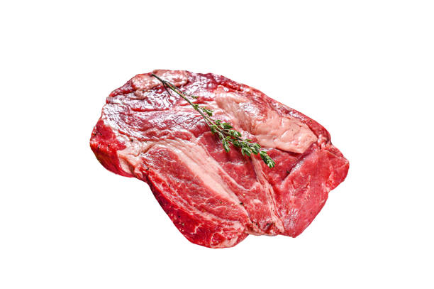 istock Fresh Raw meat Prime Black Angus Chuck roll steak.   Isolated on white background. 1489383543