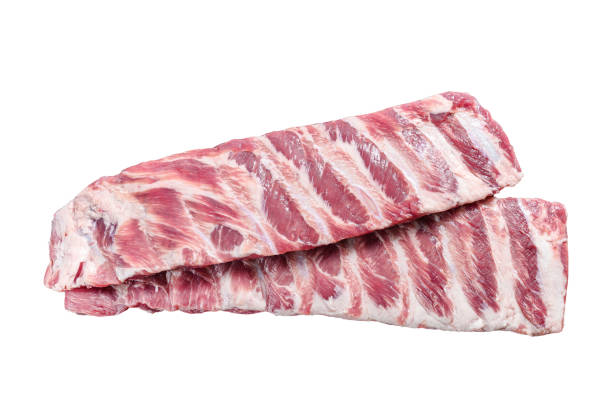 istock Fresh raw pork spare ribs.  Isolated on white background. 1489383558