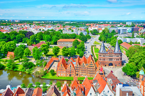 Aerial view of Lübeck town, Germany