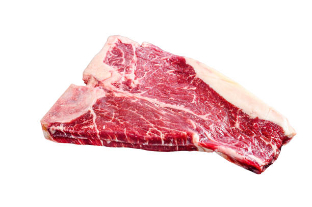 istock Thick Raw T-Bone Steak.  Isolated on white background. 1489385756