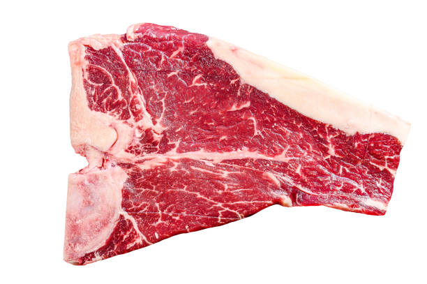 istock Thick Raw T-Bone Steak.  Isolated on white background. 1489385766
