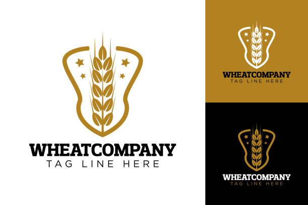 Golden Badge with Wheat on Shield Brand Template vector art illustration