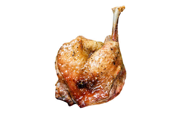 istock Fried duck confit leg baked poultry meat.   Isolated on white background. 1489386492
