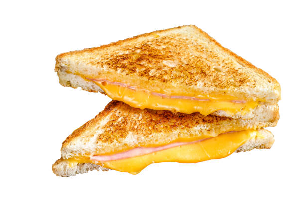 istock Fried ham and melted cheese sandwich.   Isolated on white background. 1489386595