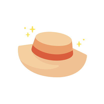 Straw hat, panama. Flat design. Vector illustration, logo icon, clipart of hat. Cute straw hat.