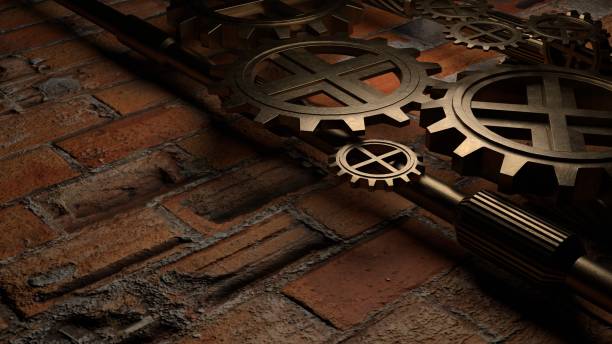 gears and bearings, circular rotation, steampunk abstraction, internal clock mechanism, beautiful background, 3d render