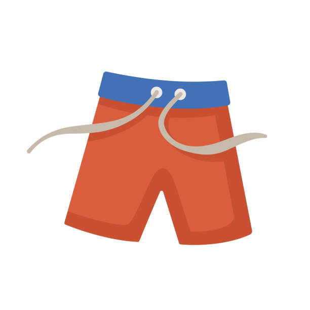 illustrazioni stock, clip art, cartoni animati e icone di tendenza di costumi da bagno da uomo con coulisse. boxer rossi e blu. illustrazione del fumetto isolata su bianco. design piatto. - shorts swimming shorts swimwear men