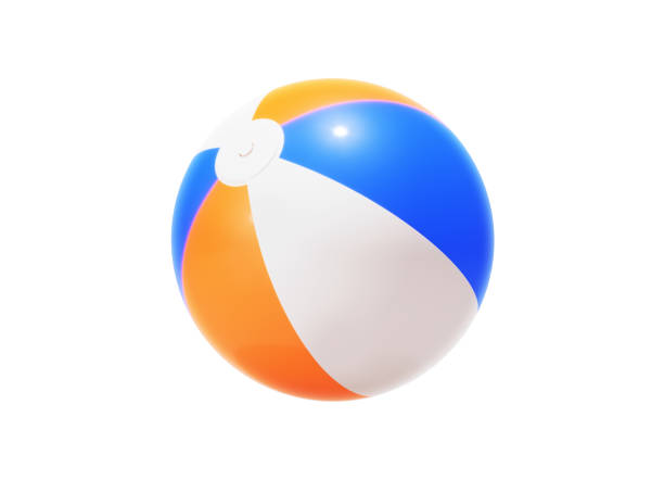 istock Orange Blue And White Striped Beach Ball On White Background 1489394272