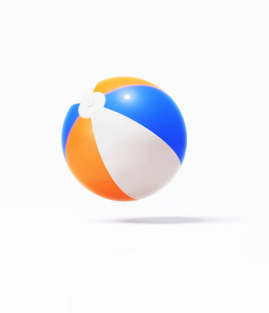 istock Orange Blue And White Striped Beach Ball On White Background 1489394314