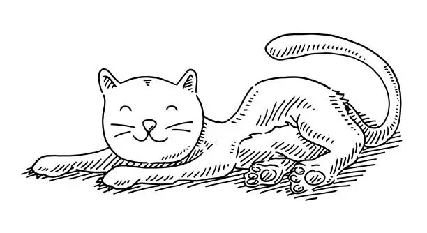 Vector illustration of Cute Cartoon Cat Drawing