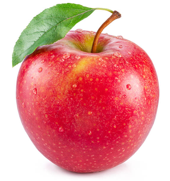 istock Ripe perfect red apple covered with small water drops on white background. 1489396457