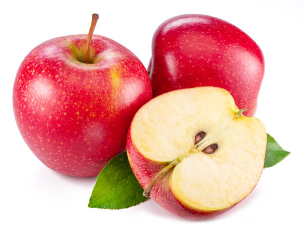 istock Ripe red apples and apple slice isolated on white background. 1489396473