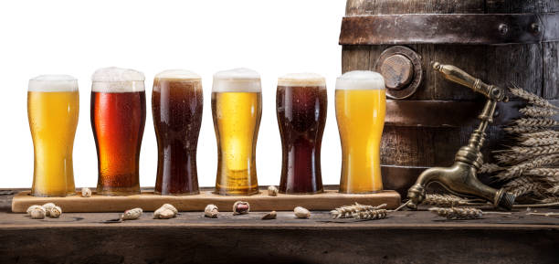istock Collection of different chilled beer, beer cask isolated on white background. 1489396832
