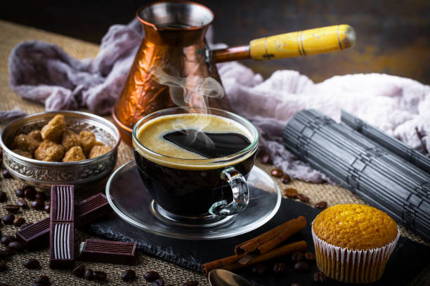 istock Black espresso coffee in a cup. 1489397124