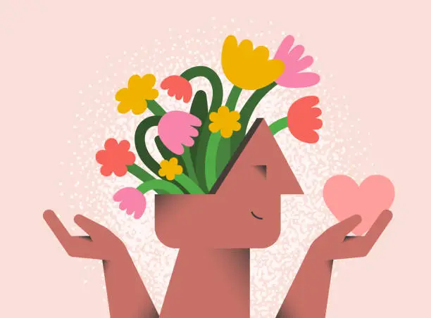 Vector illustration of Head with flowers