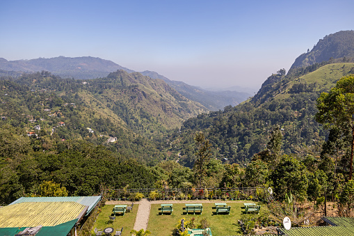 Ella, Uva Province, Sri Lanka - February 15th 2023: View from one of the many hotels facing the Ella Gap which is a popular spot in the central Sri Lanka