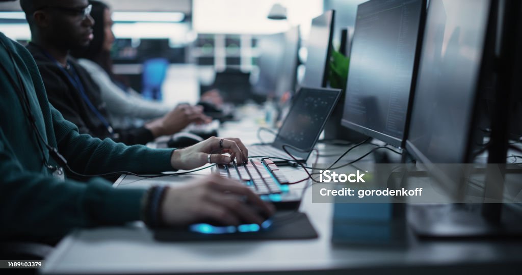 Computer Program Specialist Close Up Specialist Working On Computer Programming A Software For An ...