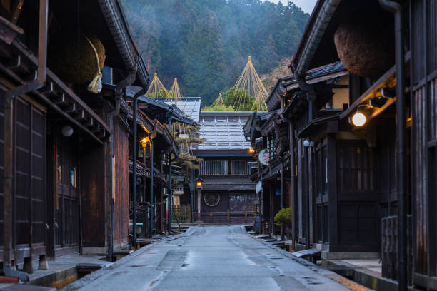 The old townscape of Hida Takayama in Takayama City, Gifu Prefecture, Japan Takayama is a small city located in the mountainous Hida region of Gifu Prefecture, Japan. The city is known for its preserved historic streetscape, traditional houses, and delicious local cuisine. takayama station stock pictures, royalty-free photos & images