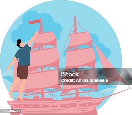 istock The boy is on a boat in the sea. 1489406772
