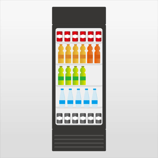 istock Refrigerator with drinks, sweet water, mineral water icon, vector, illustration, symbol 1489408735