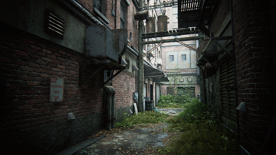 Digitally generated consequence of human mankind extinction after a devastating world war or a global outbreak/pandemic, depicting an overgrown post-apocalyptic urban back alley.

The scene was created in Autodesk® 3ds Max 2024 with V-Ray 6 and rendered with photorealistic shaders and lighting in Chaos® Vantage with some post-production added.