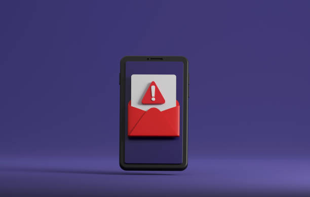 envelope com ícone de mensagem de spam, mailing, hack de e-mail, malware de fraude on-line fundo roxo escuro. - red asia send mail - fotografias e filmes do acervo