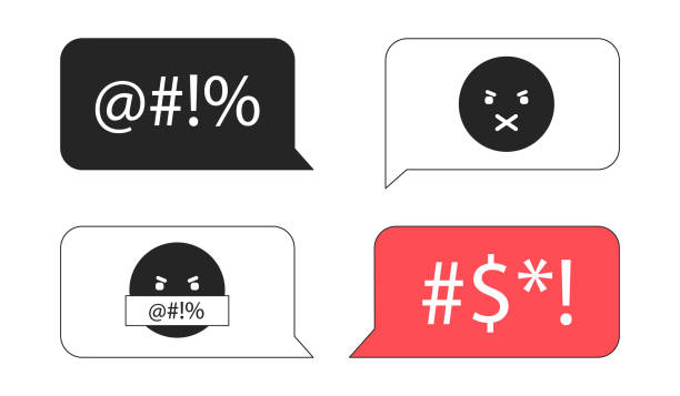 Swear bad words censored in speech bubbles flat vector elements pack Swear bad words censored in speech bubbles flat vector elements pack. Editable icons. Monochromatic, colorful images. Simple lineart cartoon spot illustration bundle for web graphic design, animation middle finger emoji stock illustrations