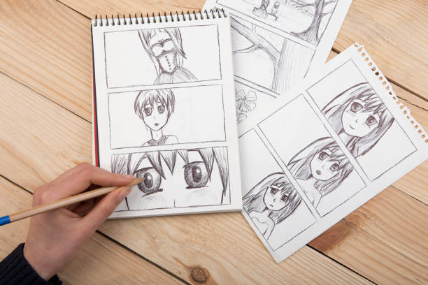 istock Artist drawing an anime comic book in a studio. 1489420794